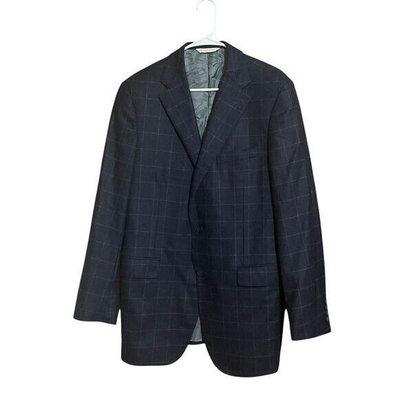 Plain Clothes Loro Piana Navy Windowpane Check Blazer‎ Preppy Office Suit Jacket - Picture 1 of 9